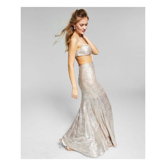 B DARLIN Womens Gold Cutout Sides Back Sleeveless Full-Length Gown Dress 17/18 - Picture 3 of 4